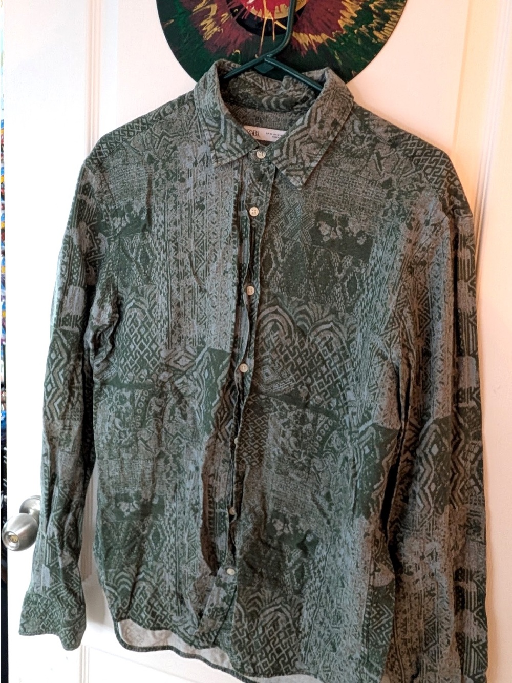 Zara Men's Green Patterned Lightweight Shirt Jacket
